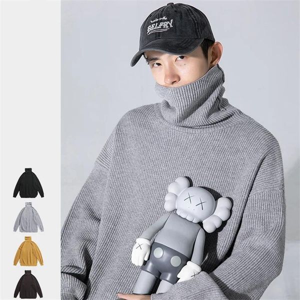 

men's sweaters hawaifish fall winter 2021 turtleneck loose simple pullovers all-match, White;black