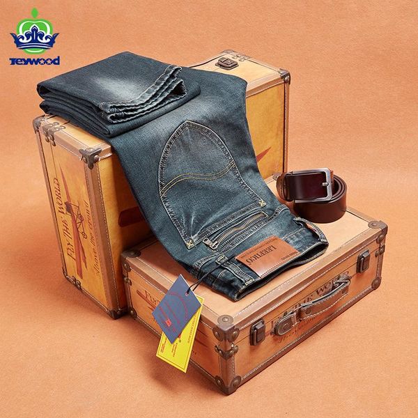 

men's jeans spring autumn 2021 slim business fashion regular vintage blue stretch denim trousers classic men plus size 28-40