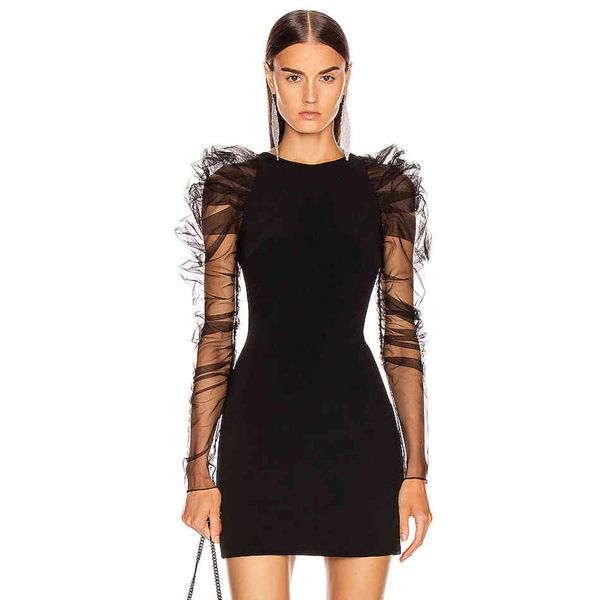 

spring long sleeve bandage dress women lace black bodycon club celebrity evening party vestidos 210423, Black;gray