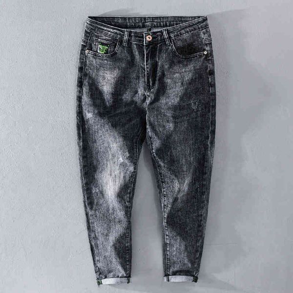 

men's jeans spring and autumn stretch cotton pants casual black ankle-length trousers for men fashion mens clothing spodnie yzsl, Blue