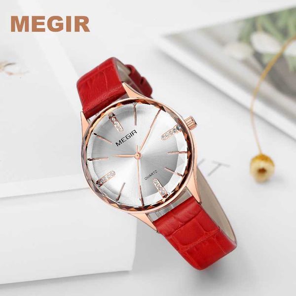 

wristwatches megir luxury women watches blue leather ladies quartz watch clock relogio feminino drop, Slivery;brown