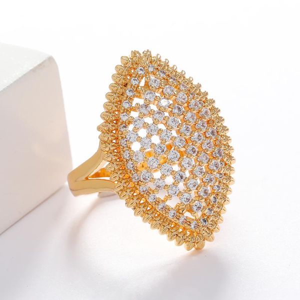 

geometric hollow cubic zircon rings for women party fashion white gold big finger ring jewelry gift cluster, Golden;silver
