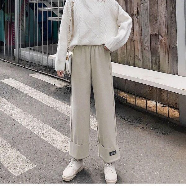 

women's pants & capris woolen women spring autumn straight high street korean loose students all-match sports fashion female casual tro, Black;white