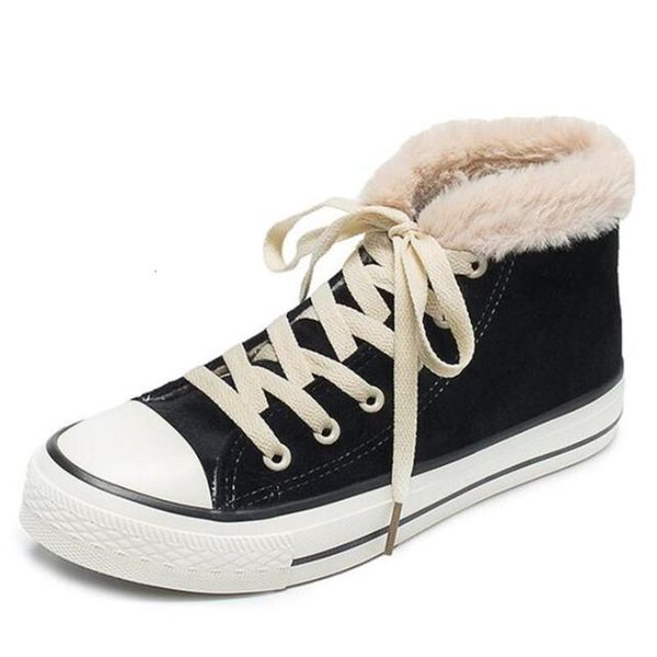 

boots designer winter plus velvet canvas women's high-fashion all-match casual shoes 89vw, Black