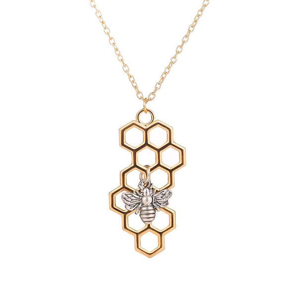 

charm honeycomb bee pendant necklace for women nature jewelry geometric hexagon girl gifts necklaces, Silver