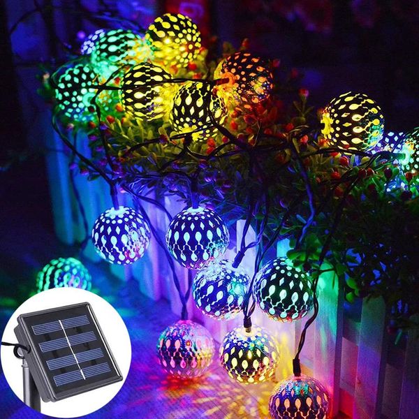 

solar lamps string lights multicolor moroccan balls ip65 waterproof outdoor decoration for patio yard garden party festival xmas tree