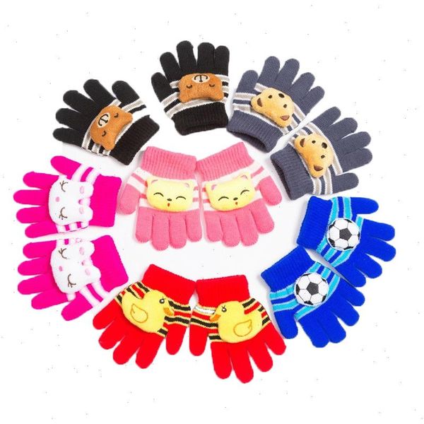 

knitting thick warm kids gloves winter soft mittens children kid full finger glove cute toddler 1-4years, White