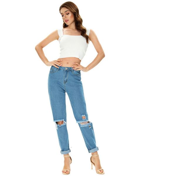 

jean mother pants boyfriend to woman with high waist push up size big ladies jeans denim 5xl 2021, Blue
