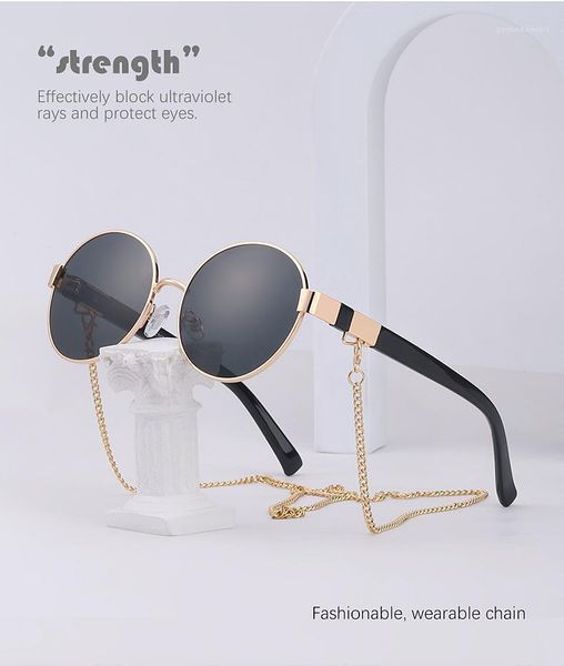 

sunglasses women's fashion with chain small frame round glasses, White;black