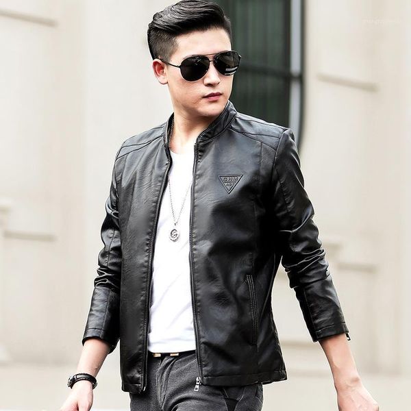 

men's fur & faux chaqueta hombre cuero 2021 spring and autumn thin collarsolid color pu leather jacket youth motorcycle, Black
