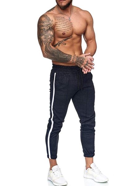 

men's pants men 2021 style striped joggers slim fit sweatpants mens casual ankle-length trousers male fashion bunch of foot, Black