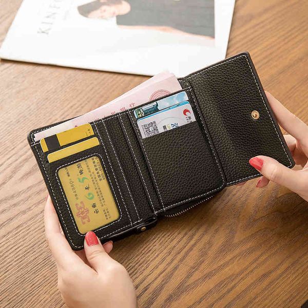 

2022 latest models handbag wholesale card women's short folding and versatile fashion large capacity multi wallet foreskin, Red;black
