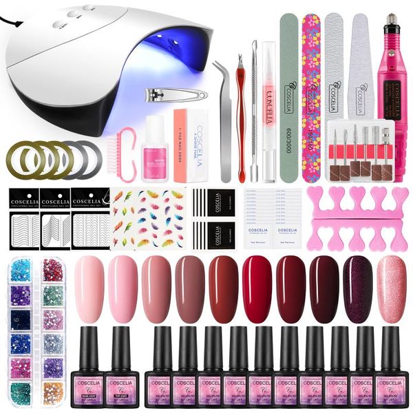 

gel nail polish set uv led lamp for nails manicure with electric drill base coat art decorations tools kits
