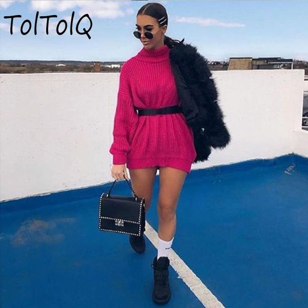 

casual dresses long knitted sweater dress women turtleneck pullover autumn winter streetwear 2021 fashion pink solid sweaters, Black;gray