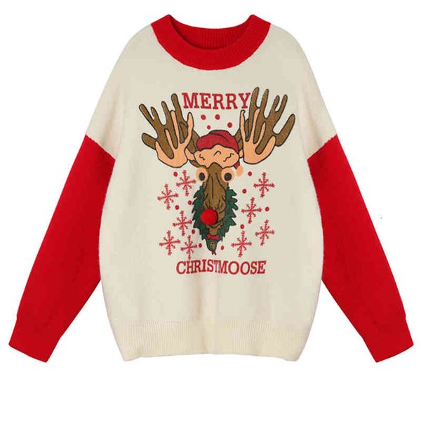 

sweaters autumn winter women sweaters christmas elk pattern o-neck loose long sleeve casual pullovers female outwear top, White;black