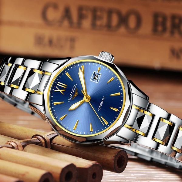 

wristwatches guanqin women's watches fashion casual automatic winder datejust mechanical ladies watch sapphire glass luxury luminous, Slivery;brown
