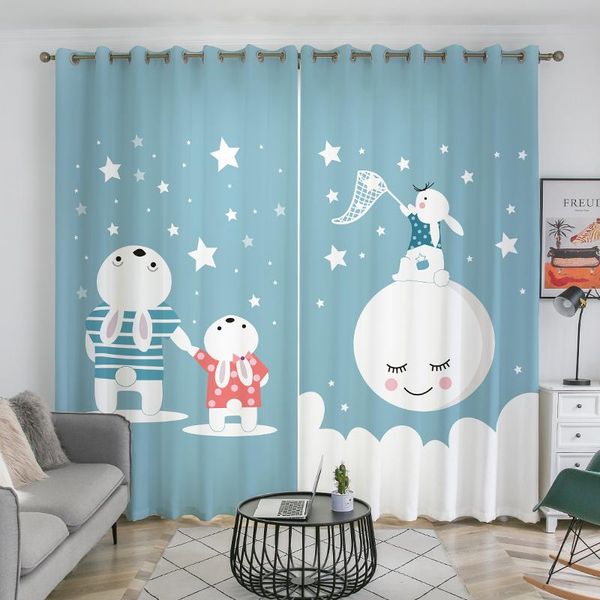 

good quality feel comfortable fancy star and digital print girls room curtain bedroom & drapes