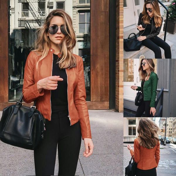

women's jackets 12 colors women spring brain pu leather jacket casual slim soft faux learning jas women's basic streetwear, Black;brown