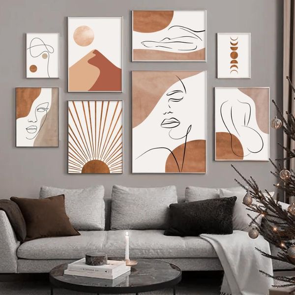 

paintings abstract girl body mountain sunshine line wall art canvas painting nordic posters and prints pictures for living room decor