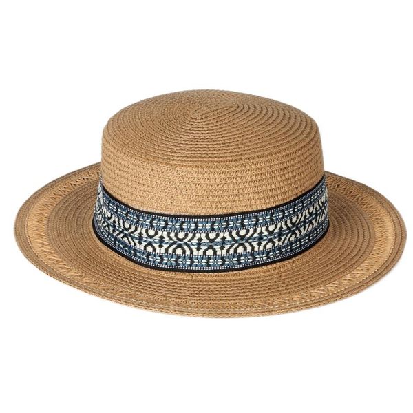 

wide brim hats style women paper caps summer flat hat colorful ribbon lady beach panama straw, Blue;gray