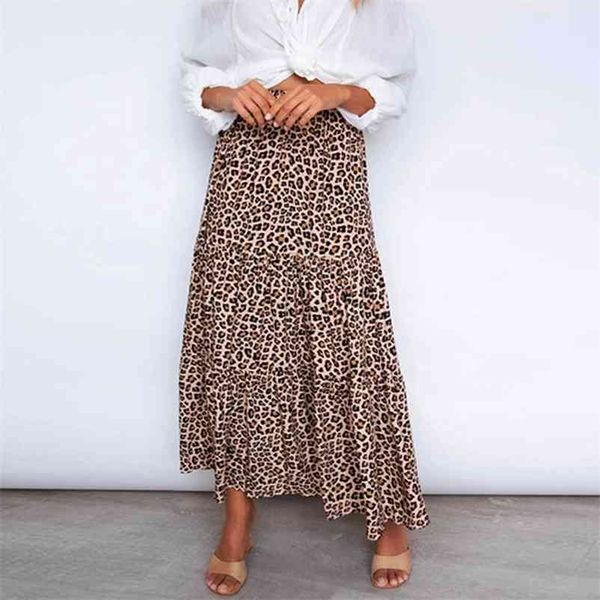 

fashion high waist beach long skirt female summer leopard print bohemian for womens fluffy mid-calf 210517, Black