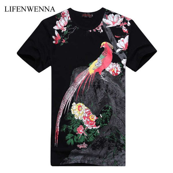 

plus size 6xl men's t-shirt fashion chinese style print t shirt men summer short-sleeve casual slim fit 3d mens t shirt 210528, White;black
