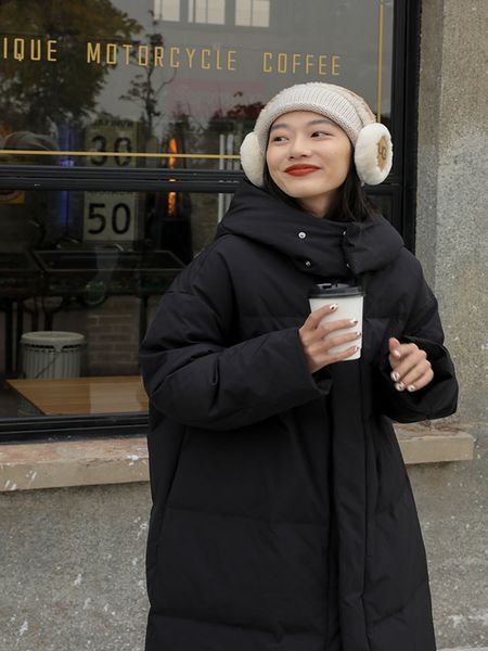 

women's winter long down jacket thickened loose casual warm coat fashion, Black
