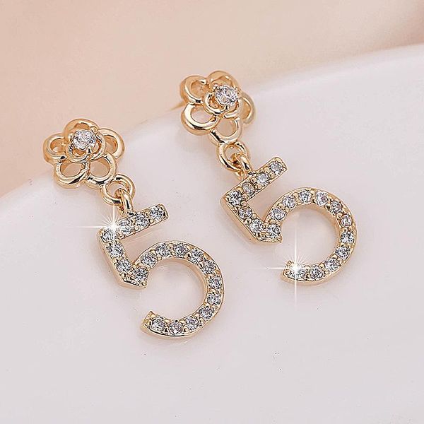 

dangle & chandelier de157 fashion beautiful elegant 4a zircon flower with numbers 5-ear stud girl's gift party banquet women's jew, Silver