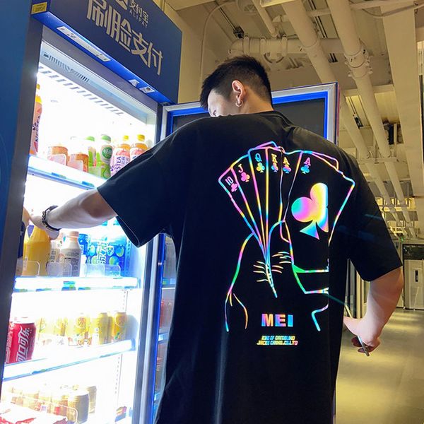 

cool black reflective from streetwear men of oversized japanese shirt ppoker tshirt will see high half, White;black