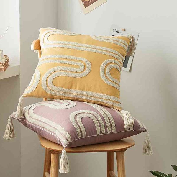 Абстрактная подушка крышка 45x45 см подушка чехол чехол желтый бежевый розовый хлопок льняная вышивка хлопок для диван-кровать стул дома декоративный 210401