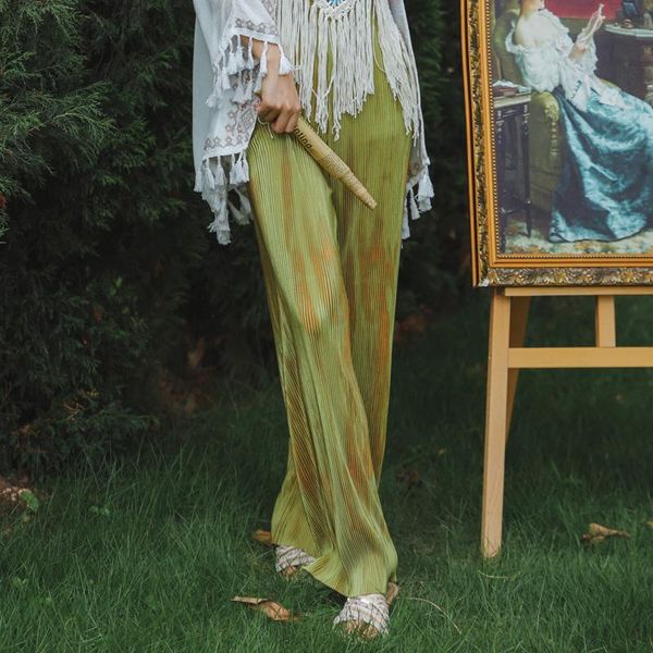 

women's pants & capris beeach style gold tid dye wide leg women korean design loose casual elastic waist summer long trousers pantalone, Black;white