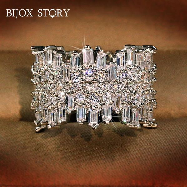 

cluster rings bijox story charms irregular zircon gemstones ring luxury female s925 sterling silver jewelry for wedding banquet gift, Golden;silver