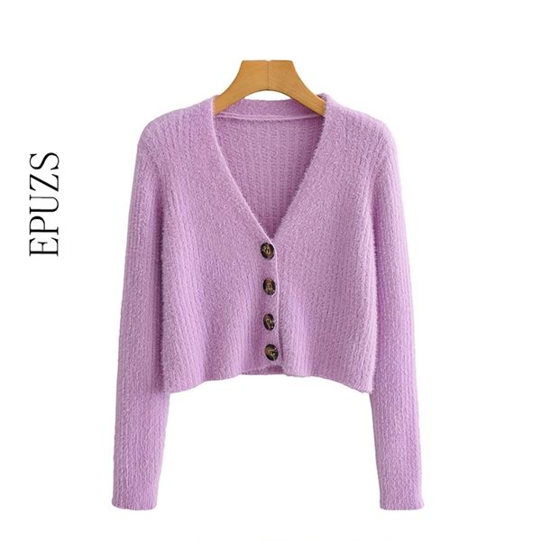 Sexy V-Ausschnitt süße Strickjacke Frauen Slim Langarm Mohair weißer Pullover Herbst Sweet Chic kntted Pullover 210521