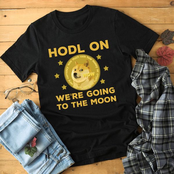 

dogecoin shirt hodl on we're going to the moon crypto tshirt doge cryptocurrency, White;black