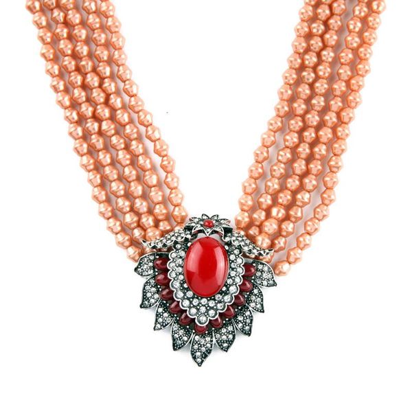 

classical red pendant multilayer beads chain maxi necklace high-end party jewerly necklaces, Silver