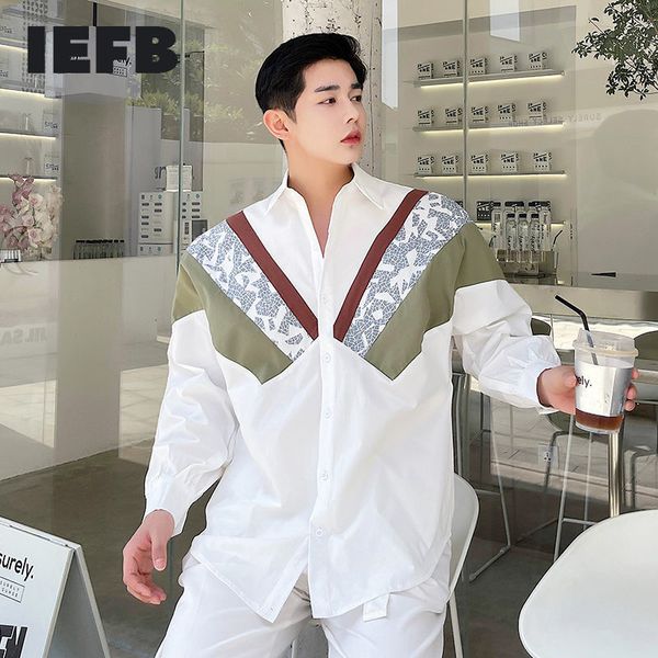 

iefb design niche casual shirt men's color contrast patchwork loose korean trend long sleeve lapel oversize 9y7235 210524, White;black