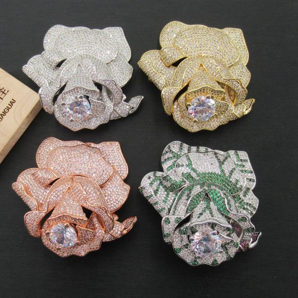 

pins, brooches apdgg 4 colors gold plated cubic zirconia micro pave flower brooch /connector charms, Gray