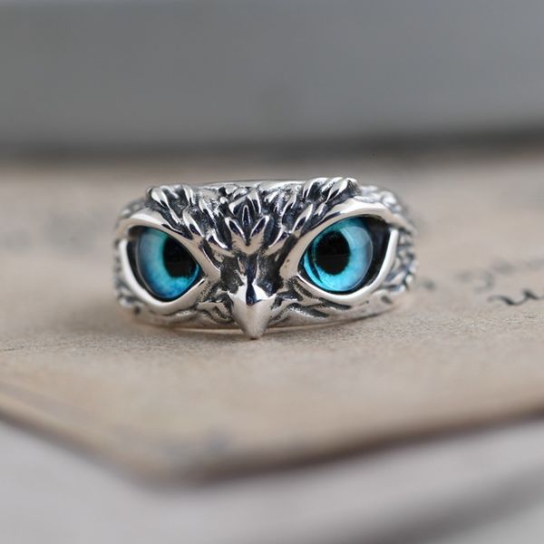 

golden deer king s925 tremella nail pendant ring men's and women's design owl ring, Black