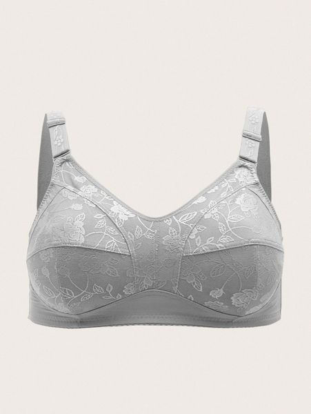 

plus floral print bra v4pz#, Black;white