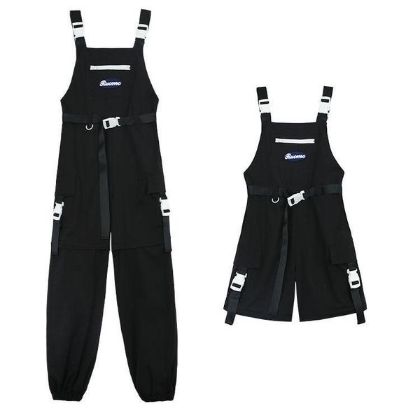 

women's pants & capris summer overall black belted korean loose student ankle banded casual detachable trouser double purpose cargo, Black;white