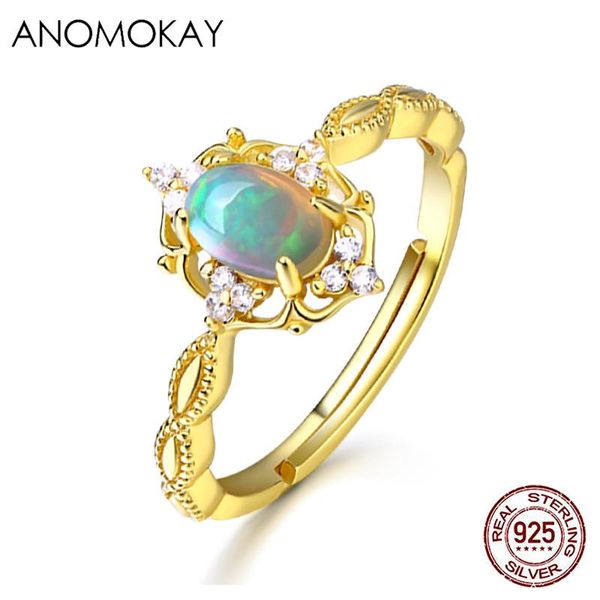 

cluster rings anomokay mix color cz resizable gold 100% sterling 925 silver white crystal for women luxury jewelry gift, Golden;silver