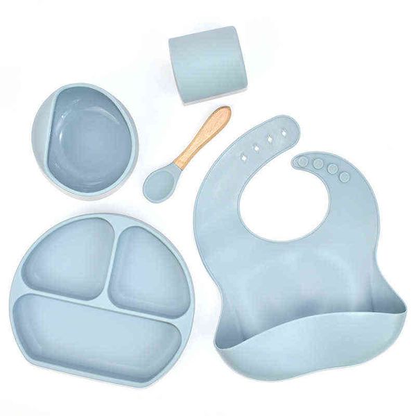 

tableware plates food kids silicone dishes bowl bibs cups spoons kit children's utensils solid feeding dinner set for babies g1210