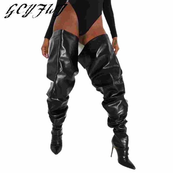 

boots women's over-the-knee pointed toe thin heels novelty female shoes solid color outdoor fashion botas de mujer, Black