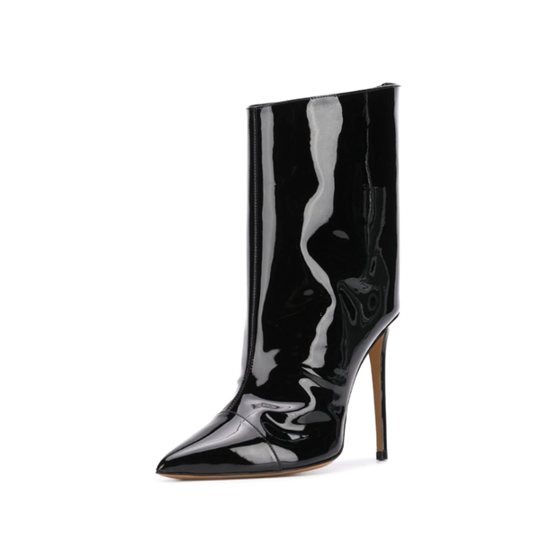 

boots women ankle metallic fashion shoes pointed toe high thin heel, Black