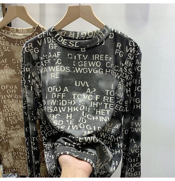 

women's t-shirt o neck long sleeve shirt women 100% cotton tie-dye letter printing long-sleeved for autumn 2021 bottoming shir, White