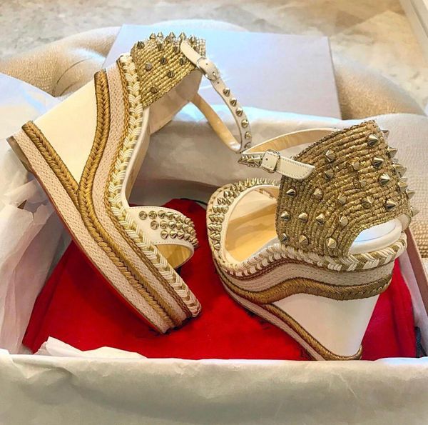 

women red bottom sandals summer designer name brand madmonica espadrille wedges,ladies high heels ankle strap studs gladiator sandals, Black