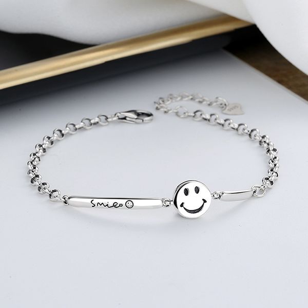 

chaosheng s925 sterling silver korean east gate letter smile bracelet ins cool style versatile hand ornament female, Golden;silver