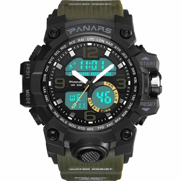 

two place multi function dual display pointer luminous sports electronic watch digital men water resistant #4n06 wristwatches, Slivery;brown