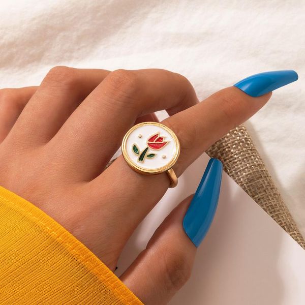 

wedding rings pretty flowers knuckle finger for women colorful dropping oil alloy metal joint midi ring jewelry 20673, Slivery;golden