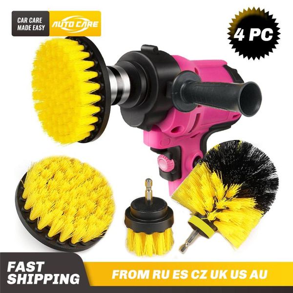 

3pcs/6pcs electric scrubber brush drill kit plastic round cleaning car tires nylon brushes 2/3.5/4'' for carpet sponge
